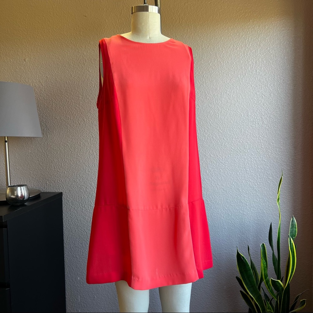 Color blocked red and coral Shift Dress